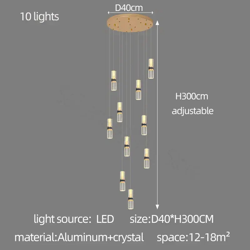 Modern crystal columnar chandelier stairwell cascading glass light