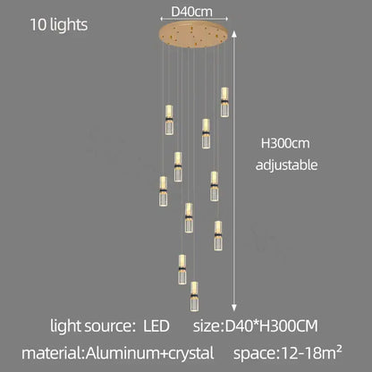 Modern crystal columnar chandelier stairwell cascading glass light