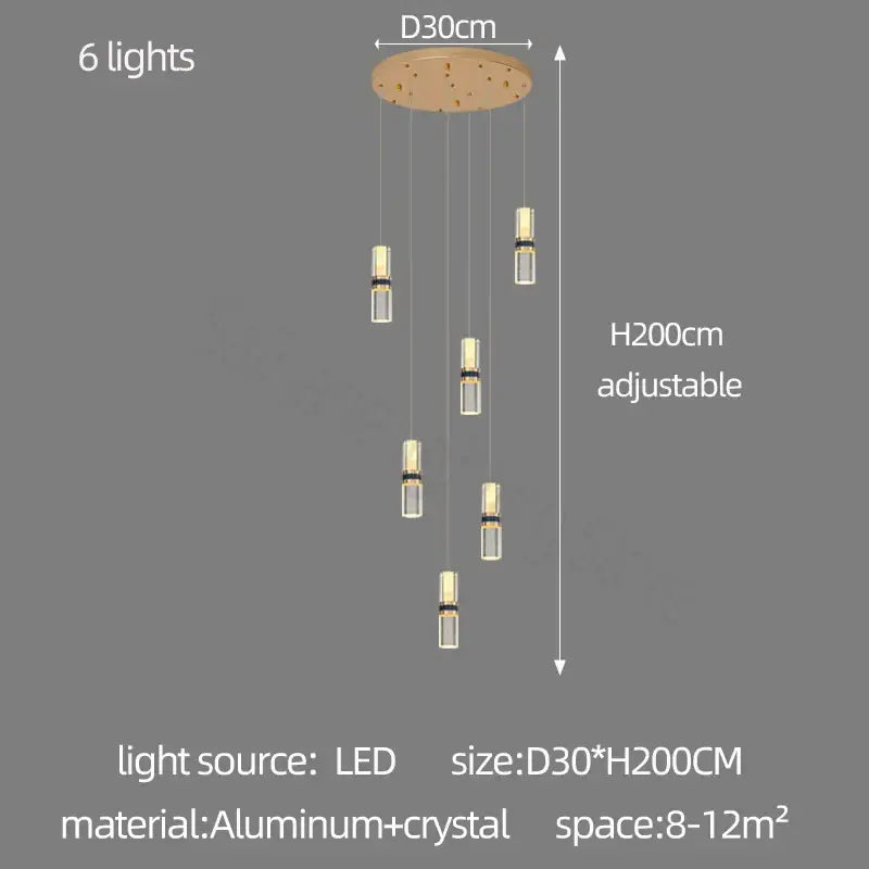 Modern crystal columnar chandelier stairwell cascading glass light