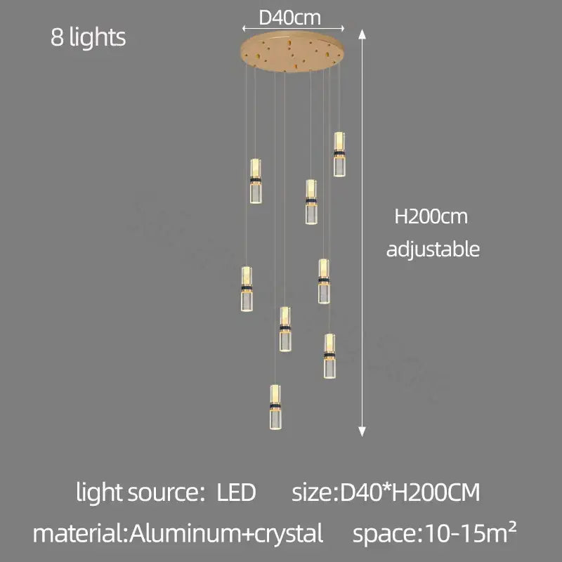 Modern crystal columnar chandelier stairwell cascading glass light