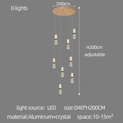 Modern crystal columnar chandelier stairwell cascading glass light