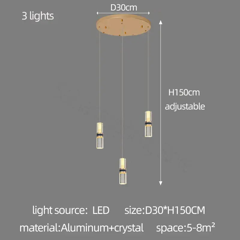 Modern crystal columnar chandelier stairwell cascading glass light