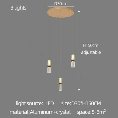 Modern crystal columnar chandelier stairwell cascading glass light