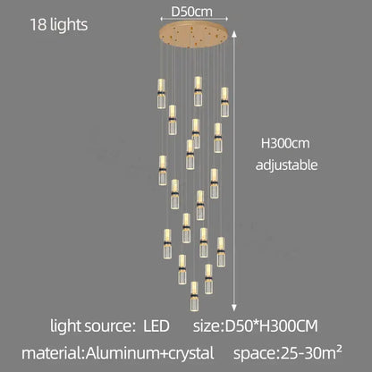 Modern crystal columnar chandelier stairwell cascading glass light