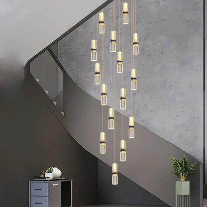 Modern crystal columnar chandelier stairwell cascading glass light