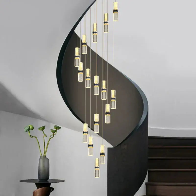 Modern crystal columnar chandelier stairwell cascading glass light