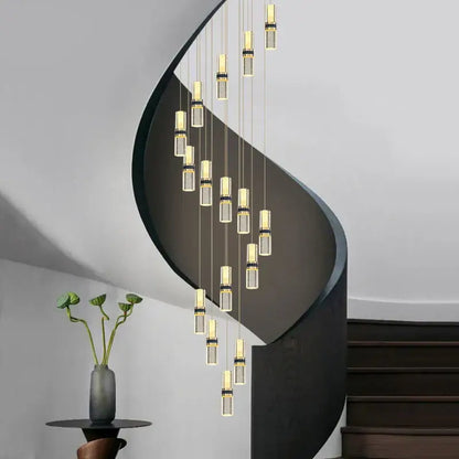Modern crystal columnar chandelier stairwell cascading glass light