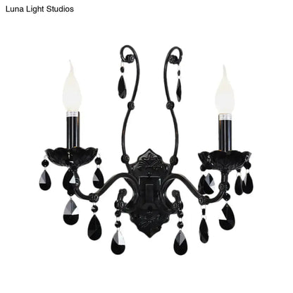 Modern crystal cone wall mount sconce in black for living room