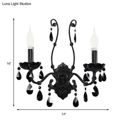 Modern crystal cone wall mount sconce in black for living room