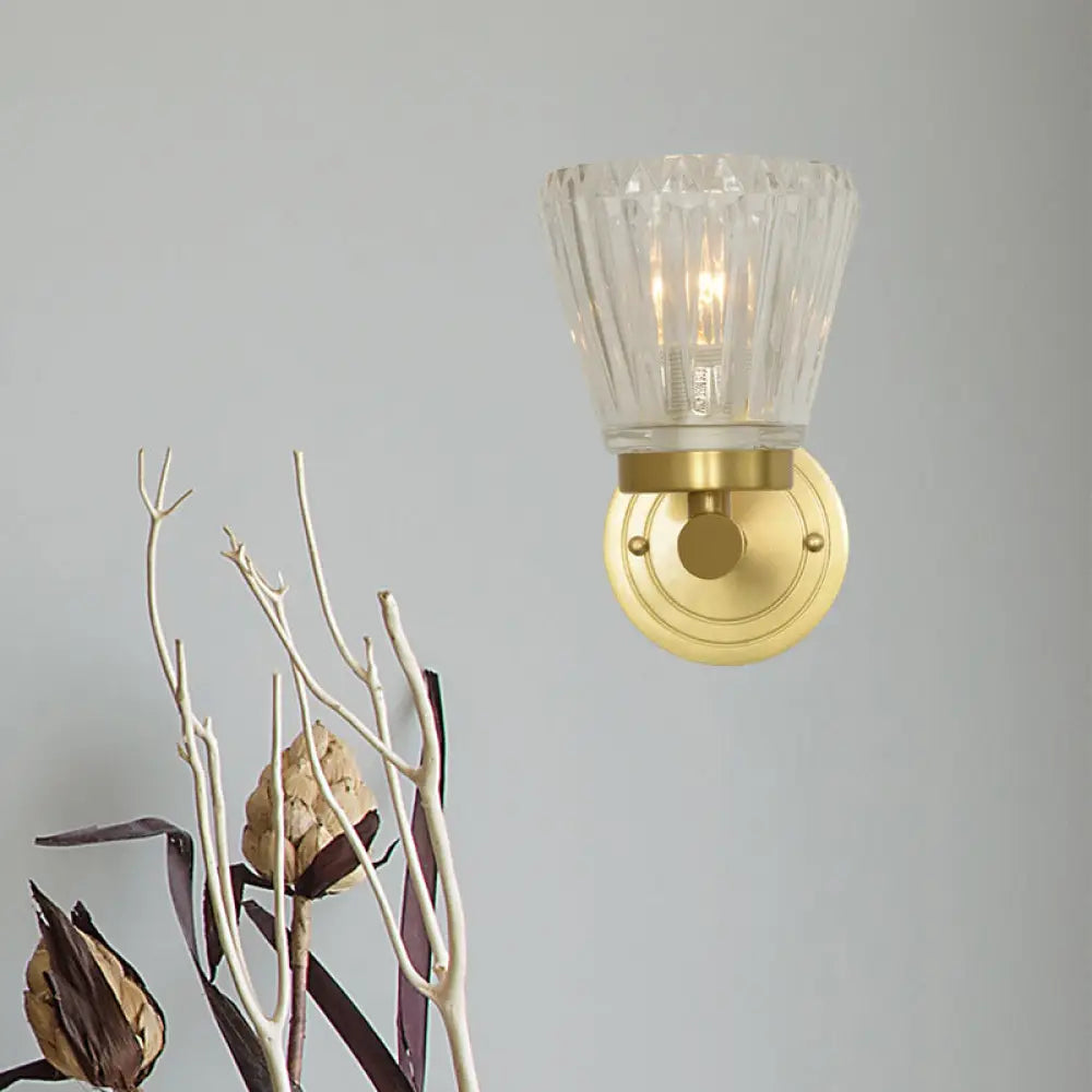 DecorBites™ Modern Crystal Cone Wall Sconce - Brass 1-Light Fixture for Bedside