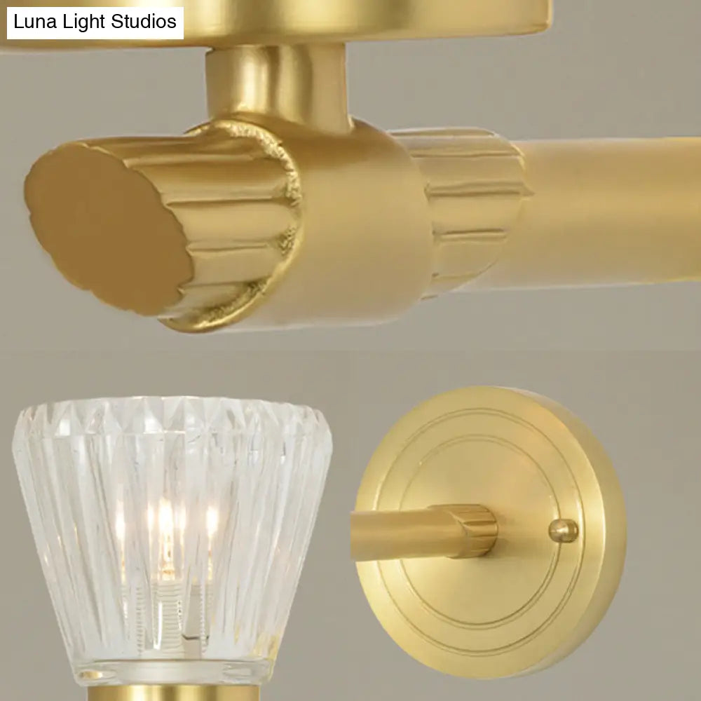 DecorBites™ Modern Crystal Cone Wall Sconce - Brass 1-Light Fixture for Bedside