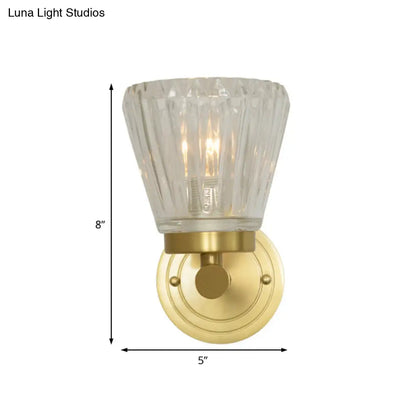 DecorBites™ Modern Crystal Cone Wall Sconce - Brass 1-Light Fixture for Bedside