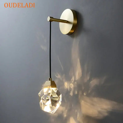 Modern crystal copper led wall lamp bedroom and stairs accent light