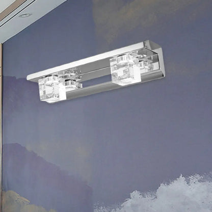 DecorBites™ Modern Crystal Cube LED Vanity Sconce in Chrome Finish - 2/3 Heads - Warm/White Lighting