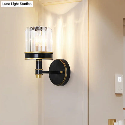 DecorBites™ Modern Crystal Cylinder Wall Light - Black Flush Mount Sconce for Hallway