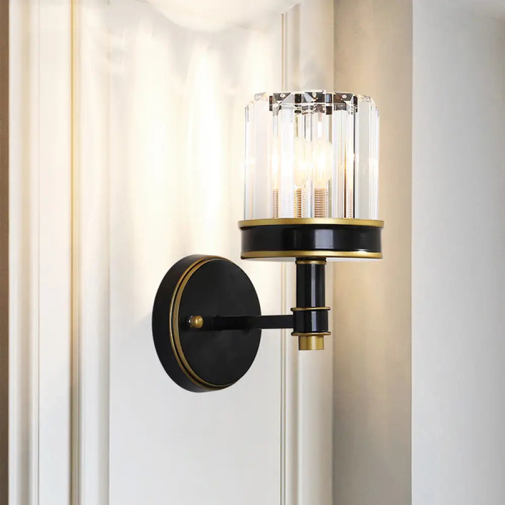 DecorBites™ Modern Crystal Cylinder Wall Light - Black Flush Mount Sconce for Hallway
