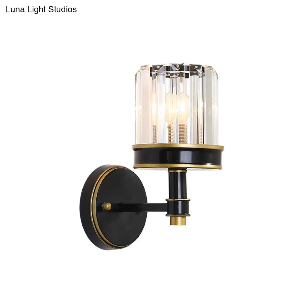 DecorBites™ Modern Crystal Cylinder Wall Light - Black Flush Mount Sconce for Hallway