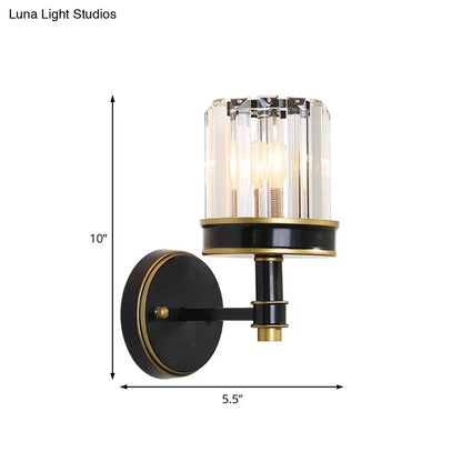 DecorBites™ Modern Crystal Cylinder Wall Light - Black Flush Mount Sconce for Hallway