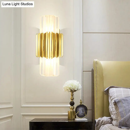 DecorBites™ Modern Crystal Cylinder Wall Mount Lamp with 2 Gold Heads - Bedroom Wall Lighting Fixture