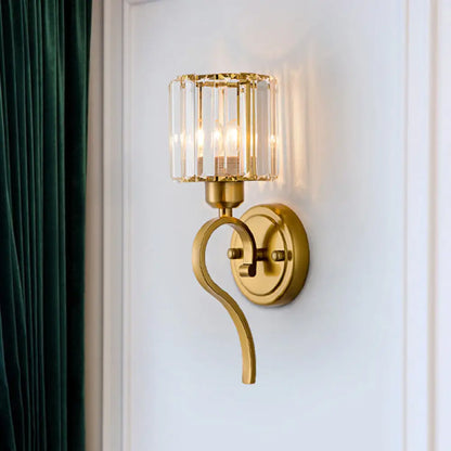 DecorBites™ Modern Crystal Cylinder Wall Sconce with Brass Mount