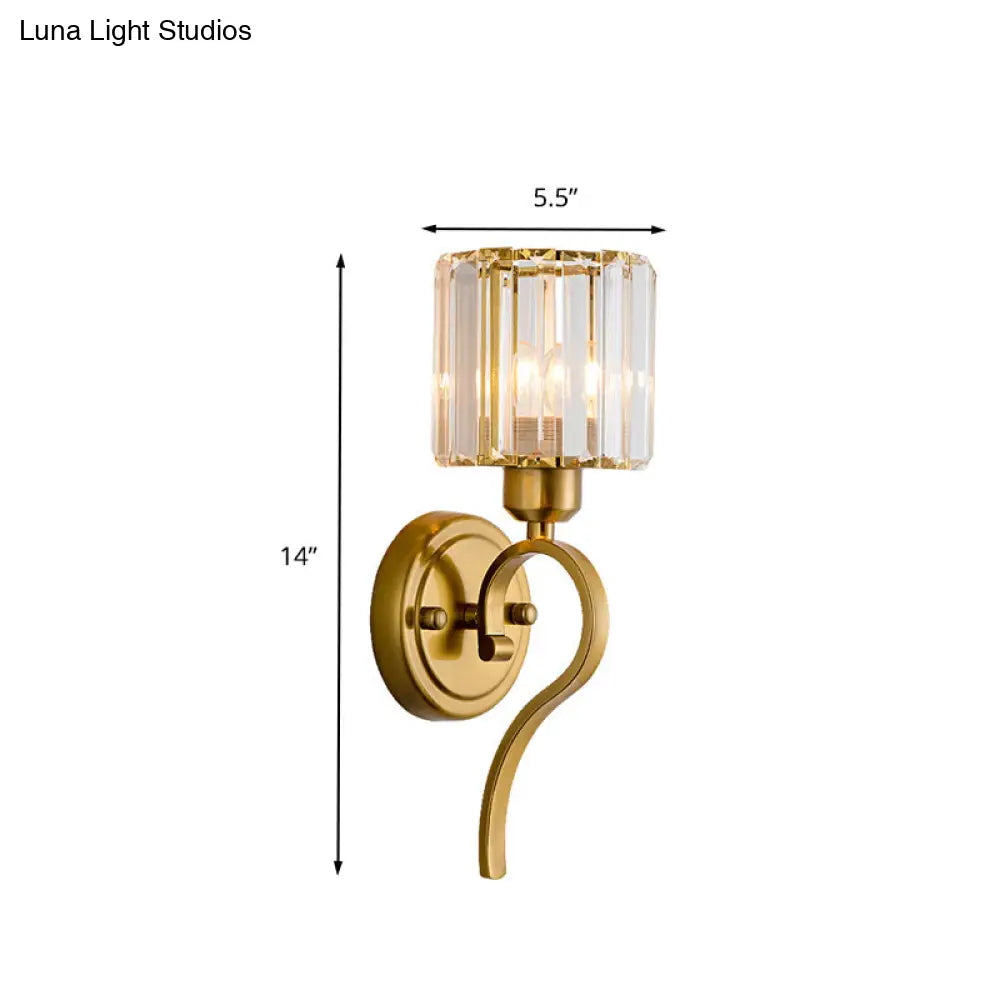 DecorBites™ Modern Crystal Cylinder Wall Sconce with Brass Mount