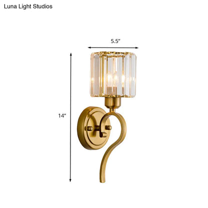 DecorBites™ Modern Crystal Cylinder Wall Sconce with Brass Mount