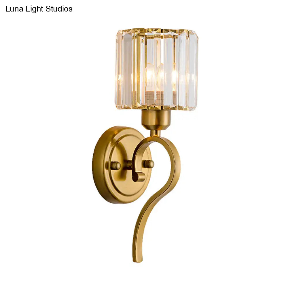 DecorBites™ Modern Crystal Cylinder Wall Sconce with Brass Mount