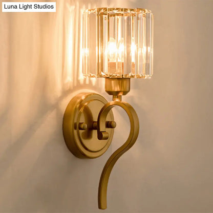 DecorBites™ Modern Crystal Cylinder Wall Sconce with Brass Mount