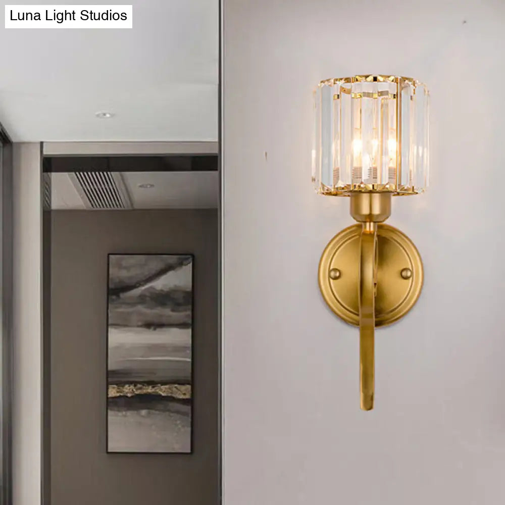 DecorBites™ Modern Crystal Cylinder Wall Sconce with Brass Mount
