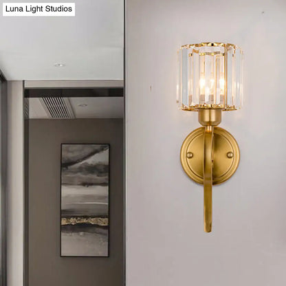DecorBites™ Modern Crystal Cylinder Wall Sconce with Brass Mount