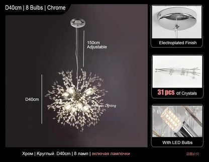 Modern crystal dandelion led ceiling chandelier for living room