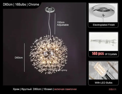 Modern crystal dandelion led ceiling chandelier for living room