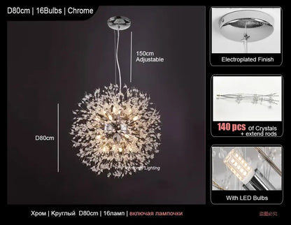 Modern crystal dandelion led ceiling chandelier for living room