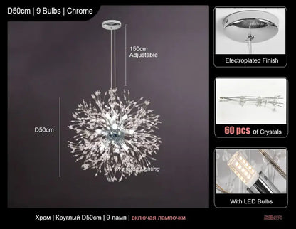 Modern crystal dandelion led ceiling chandelier for living room