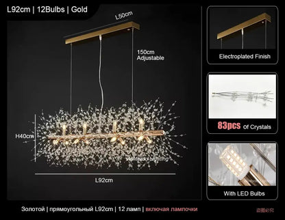 Modern crystal dandelion led ceiling chandelier for living room