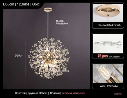 Modern crystal dandelion led ceiling chandelier for living room