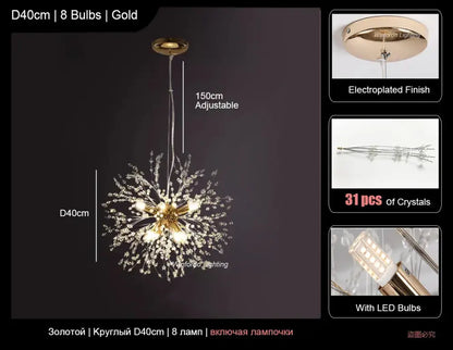 Modern crystal dandelion led ceiling chandelier for living room