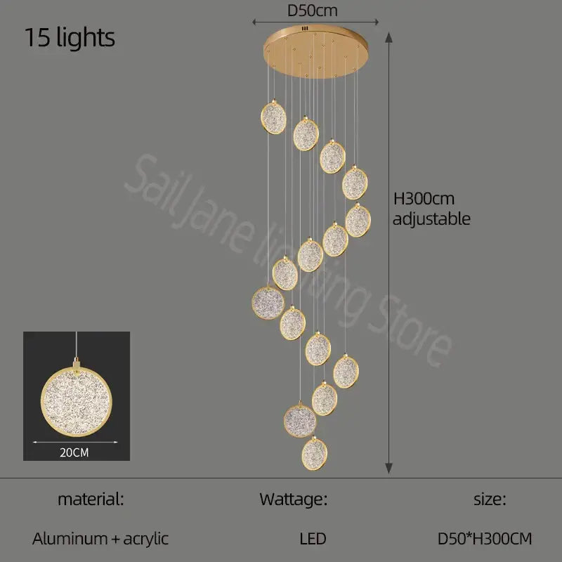 Modern crystal double story led ring chandelier living room light