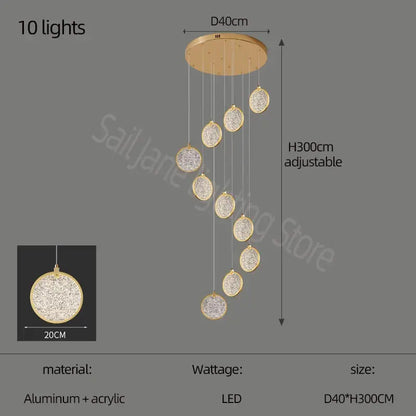 Modern crystal double story led ring chandelier living room light
