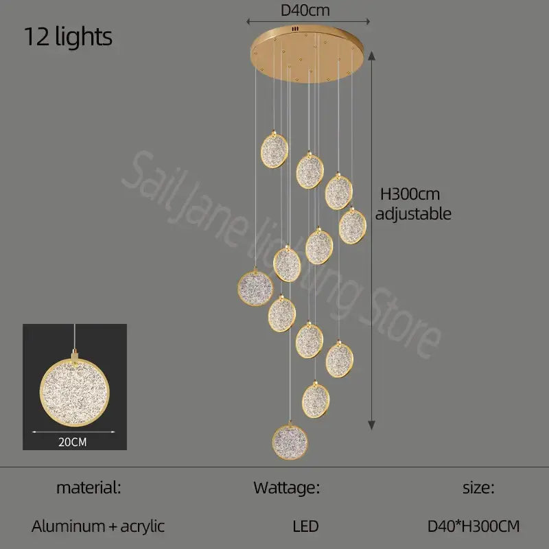 Modern crystal double story led ring chandelier living room light