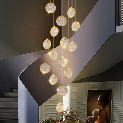 Modern crystal double story led ring chandelier living room light