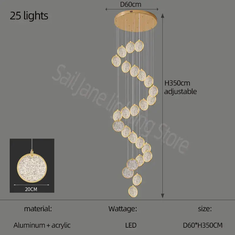 Modern crystal double story led ring chandelier living room light