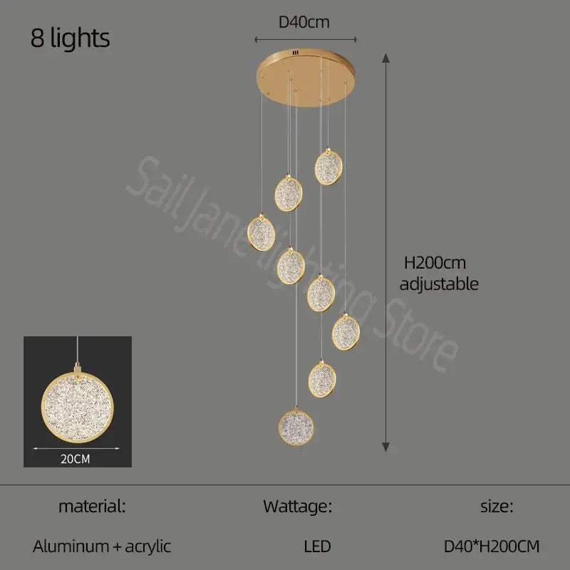 Modern crystal double story led ring chandelier living room light