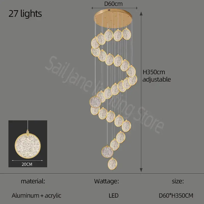 Modern crystal double story led ring chandelier living room light