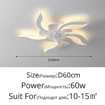 Modern crystal flower ceiling fan lights bedroom dimmable fixture