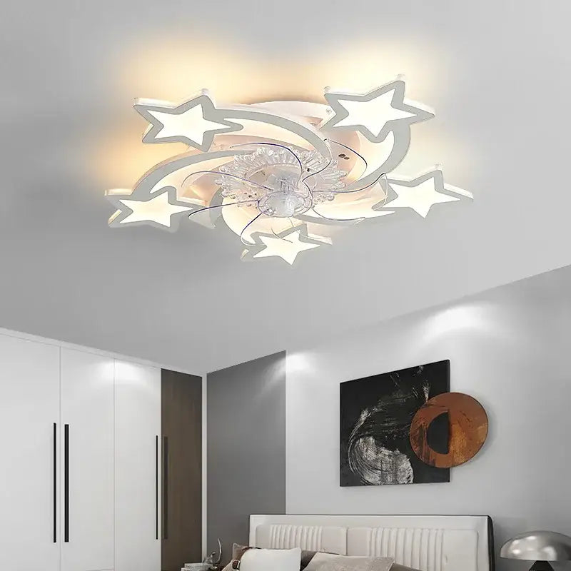 Modern crystal flower ceiling fan lights bedroom dimmable fixture