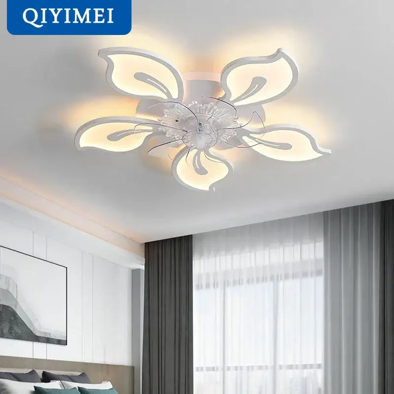Modern crystal flower ceiling fan lights bedroom dimmable fixture