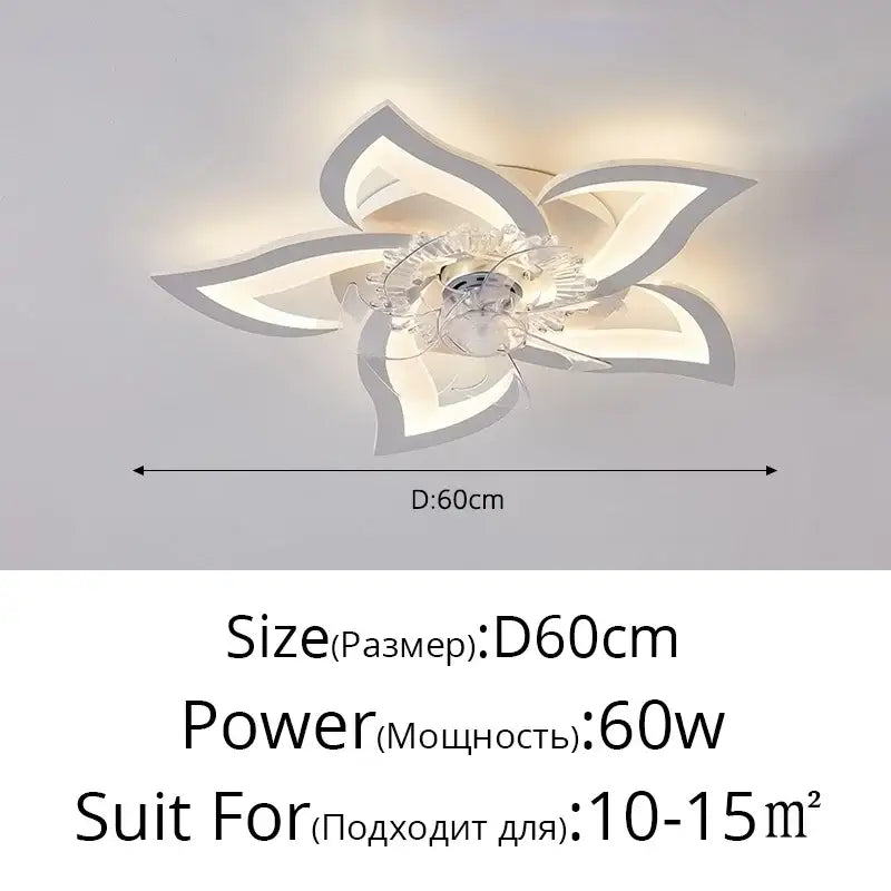 Modern crystal flower ceiling fan lights bedroom dimmable fixture