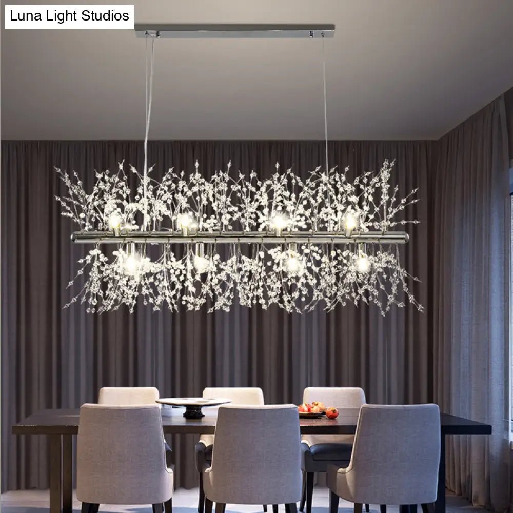 DecorBites™ Modern Crystal Flower Island Pendant Ceiling Lamp for Kitchen (9/12-Head, Chrome/Gold)