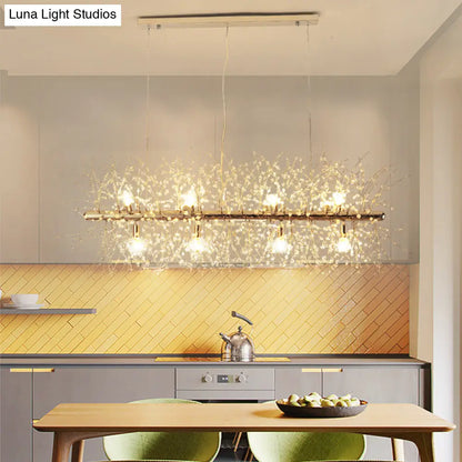 DecorBites™ Modern Crystal Flower Island Pendant Ceiling Lamp for Kitchen (9/12-Head, Chrome/Gold)